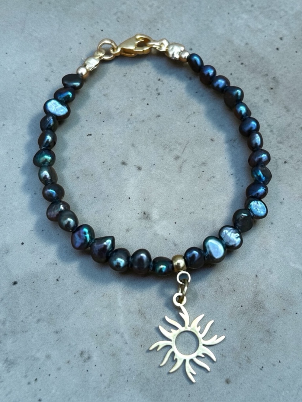 Peacock Baroque freshwater pearl Bracelet with Gold Sun Charm